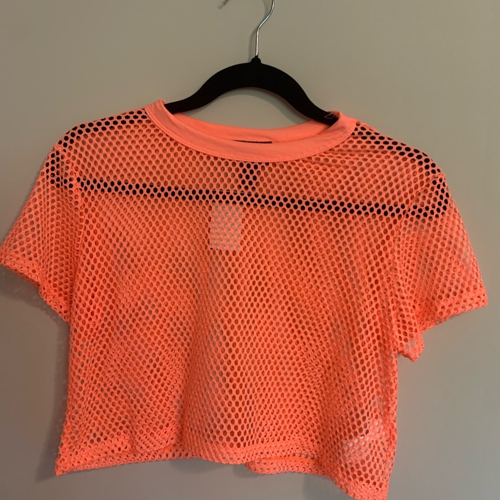 🆕 Neon Orange Mesh Crop Top
